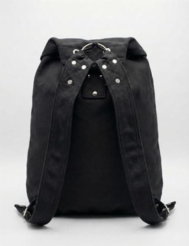 Canvas Backpack Vintage Army Style Rucksack School Gym Bag Camping Hiking Travel Sack Unisex Punk Fashion Daypack - Black — view 4