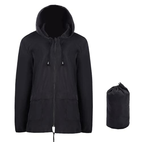 Lancry Lightweight Waterproof Jacket Women, Packable Raincoat Rain Jacket Hooded for Outdoor Hiking, Running, Cycling (XXL, Black)