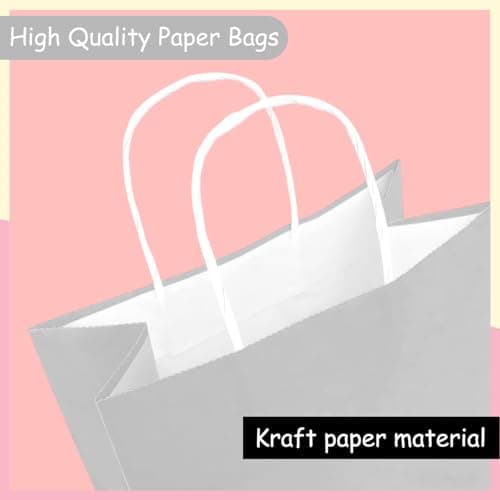 SHUBEIEUMI 10Pcs Kraft Paper Bags with Handles-Silver Grey — view 3