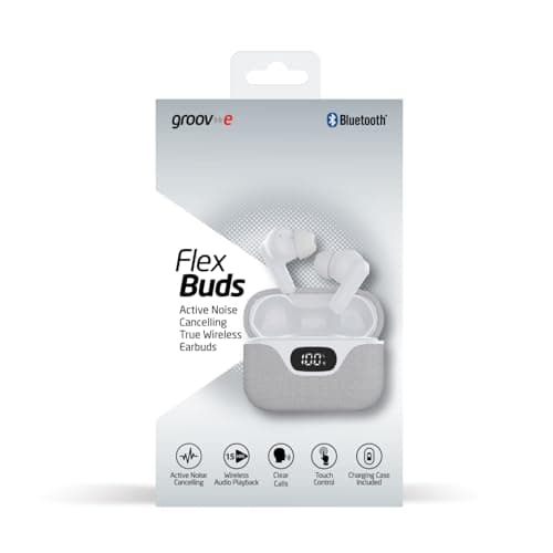 groov e Flex Buds True Wireless Earbuds - White - with Active Noise Cancelling, Fabric Charging Case, Clear Calls, Touch Control, Supports Voice Assistants — view 6