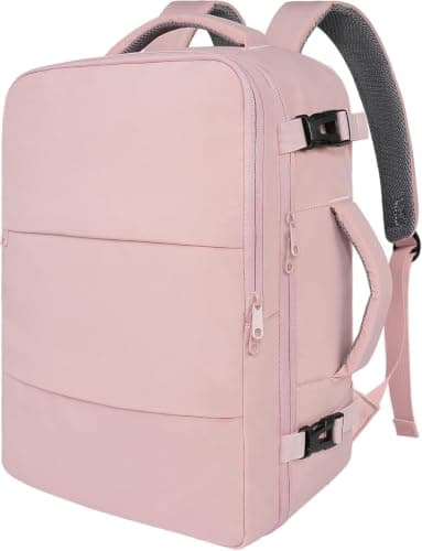 Pink Travel Backpack for Women, 15.6 Inch TSA Flight Approved Laptop Carry On Backpack with Shoe Pouch & Water Bottle Pocket, Casual Daypack for Weekender Business Hiking Nurse Use