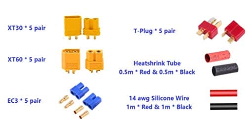 HobbyInn RC Lipo Battery Connectors Kit Deans T XT30 XT60 EC3 Male & Female Plug Adapter Connectors with Silicone Wire & Heat shrink Tube for DIY Accessories — view 4