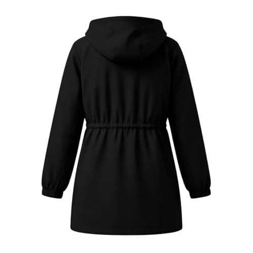 Womens Lightweight Waterproof Jackets Hooded Zip Up Jacket Breathable Packable Running Raincoats Active Trench Windbreaker with Hideaway Rain Hood Light Coats for Ladies Summer Cycling Hiking Black XL — view 6