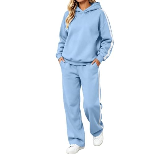 Womens Sky Blue 2 Piece Outfit Pullover Hoodie and Wide Leg Trousers