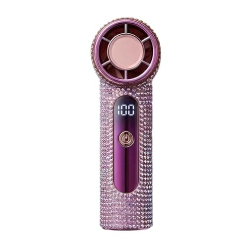 Fully Rhinestone Handheld Turbine Fan - Luxury Crystal-Encrusted Multi-Speed Portable Fan | Digital Display & USB Rechargeable Cooling Tool | Glamorous Pocket Mini Faņ