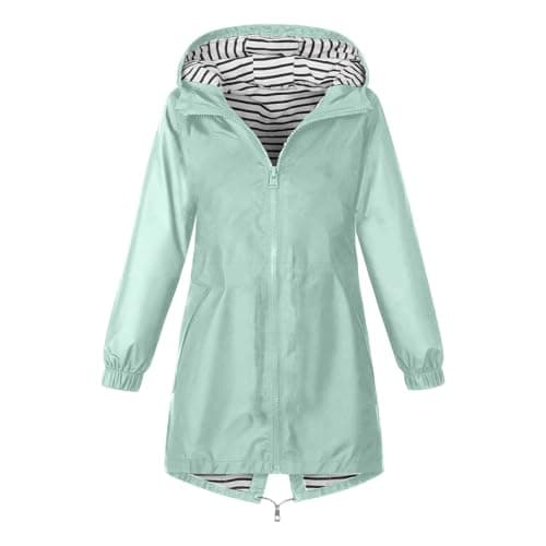 YCBMINGCAN Girls Raincoat Kids Waterproof Jacket | Long Lightweight Windbreaker Parka with Hood | Teen Zip Up School Rain Coat with Pockets Casual Autumn Outerwear for Youth 5-16 — view 4