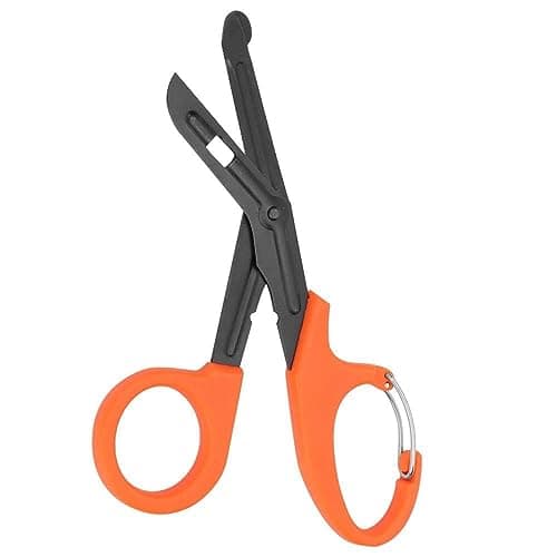 Stealth Black Coated First Aid Scissors, Stainless Steel Safety Scissors for Bandages, Gauze & Tape, Rounded Tip Emergency Scissors for First Aid Kit, Home, Travel & Workplace (Black & Orange, 15cm) — view 5