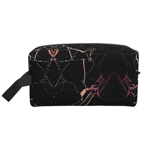 JaoXer Large Travel Cosmetic Bag â€“ Reusable Black rose gold Marble Print Dopp Kit for Toiletries, Portable Organizer for Men and Women, White, One Size