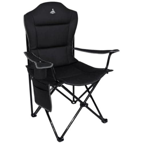 LuxeTrail Padded Folding Camping Chair, Ergonomic High-Back — Black