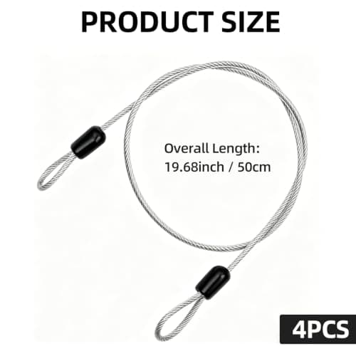 4 Pack Security Cable with Loops, 3mm x 0.5m Vinyl Coated Steel Cable — view 3