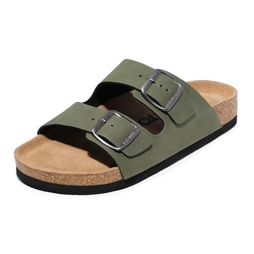 FITORY Men's Sandals, Cork Footbed Slip On Slides Green Olive Size 8.5