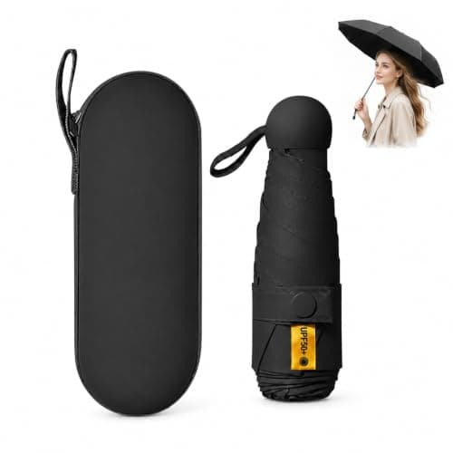 WHJYCC Compact Folding Umbrella - Black Travel Umbrella with Storage Case