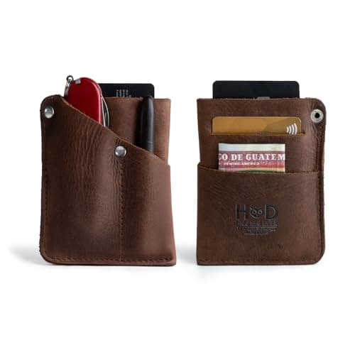 Hide & Drink, Front Pocket Wallet Handmade from Full Grain Leather - Multitool Pouch, Card Holder, Money Organizer, Travel Accessories - Bourbon Brown, Bourbon Brown, Vintage