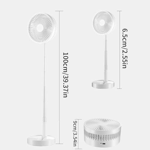 Portable Standing Fan, 3-in-1 Foldable Pedestal Fan, 7200mAh Battery, USB Rechargeable Fan with 4 Speeds, Height Adjustable Telescopic Floor & Desk Fan, Quiet Fan for Home, Office, Camping (white) — view 3