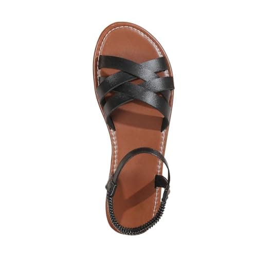 Women's Sandals UK Slingback Flat Feet Leather Roman Sandals Women Casual Travel Breathable Flip Flop Womens Wide Fit Slippers Ladies Summer Beach Shoes for Indoor and Outdoor Size 3.5-7.5 Black