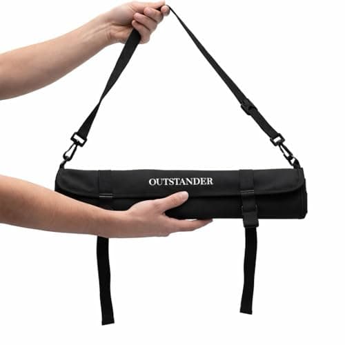 OUTSTANDER Chefs Knife Roll Bag with 11 Slots, Heavy Duty 16OZ Waxed Canvas Knives Case for Camping, Waterproof Storage Tool Wrap for Equipment of Chef, Comes with Shoulder Strap (Black) — view 2