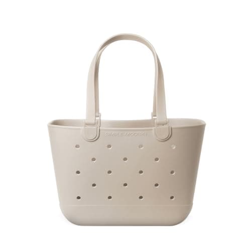 Simple Modern Beach Bag Rubber Tote | Waterproof Large Tote Bag with Zipper Pocket for Beach, Pool Boat, Groceries, Sports | Getaway Bag Collection | Almond Birch | Large