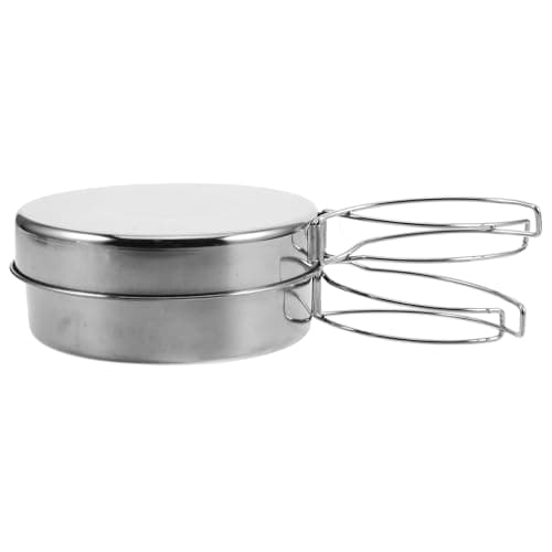 Stainless Steel Camping Pot with Lid, Folding Handle for Hiking