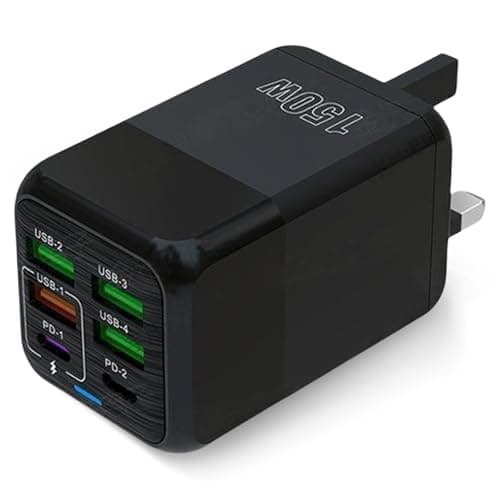 OrcoW 150W USB C Plug Fast Charge, 6-Port Charger (2PD Type C port+4QC USB A port) +QC Wall Plug Multiport Mains Type C Charging Plug for iPhone 16/15/14/13/12/11 Series/XS/XR/SE,iPad,AirPods,Black