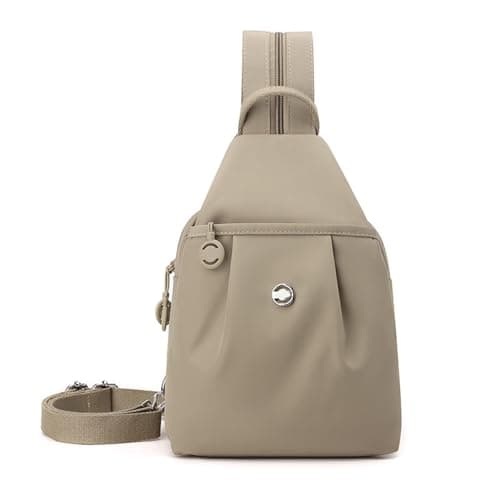 Auscfex Women 3 in 1 Mini Backpack Chest Bag | Anti Theft Lightweight Fabric Small Crossbody Rucksack Convertible Carry for Travel Daily Use (Khaki, A)