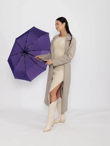 Windproof Travel Umbrella - Compact, Light, Full Automatic Open/Close - Folding Backpack Umbrella for Rain & Sun UV Preotection For Men & Women, Unbreakable 8 Fiberglass Ribs UK Design (Purple) — view 6