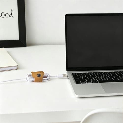 KEUKORZ 8Pcs Cute Animal Shaped Cord Organizers, PU Leather Cable Straps Clips Winders in Bear and Bull Designs for Earphones and Charging Cables Home Office — view 6