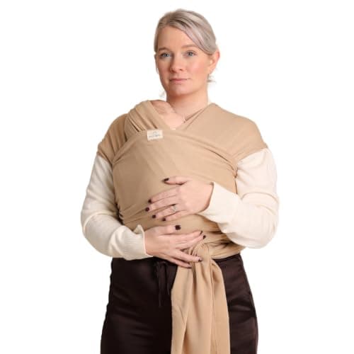 RYLOOBABY Baby Sling Carrier & Stretchy Baby Wrap – Newborn Baby Carrier 3.2–15 kg, Soft Cotton Hands-Free Babywearing Sling, Hip Healthy, One Size XXS–XXXL – Warm Beige