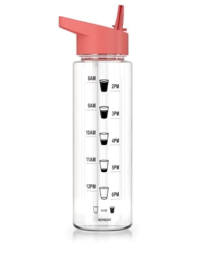 Be-Active Motivational Water Bottle with Straw – With Time Markings - Times to Drink – Tracker - BPA Free (Coral) — view 3