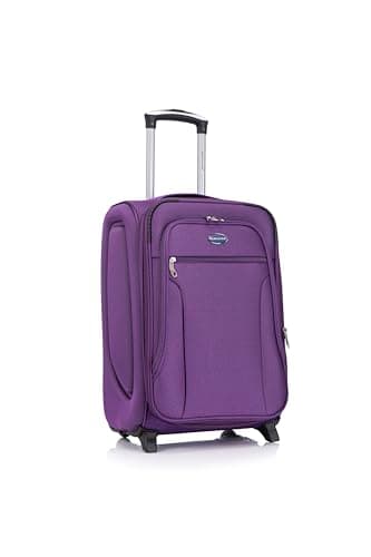 Aerostar Carry-on 20" Lightweight Soft Expandable Suitcase, Hand Luggage 2 Wheel & Combination Lock, 55x35x25cm | Accepted All Airlines Including British Airways (Purple, 32 litres)