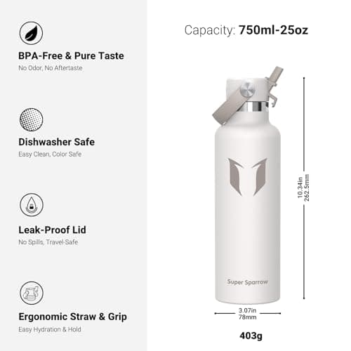 Sparrow Insulated Water Bottle 750ml FlipFlow Metal Drinks Bottle Straw — view 3