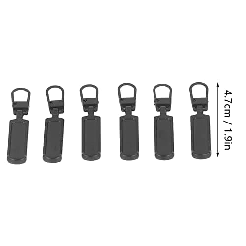 6Pcs Detachable Zipper Pull Tabs for Jacket Boots Jeans Suitcase (Black) — view 2