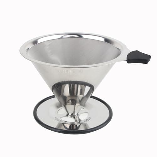Doria Coffee Filter, Reusable Pour Over Coffee Dripper Cone, 4-Cup Stainless Steel Mesh Coffee Drip Filter with Stand, Paperless Coffee Dripper for Home, Office & Travel