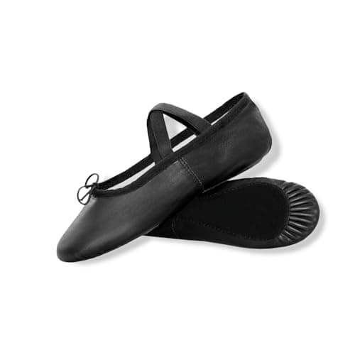 Ballet Dance Shoes - Full Flat Leather Sole Dancing Shoe Yoga Gymnastic Slippers for Girls - Kids Women & Adults Black