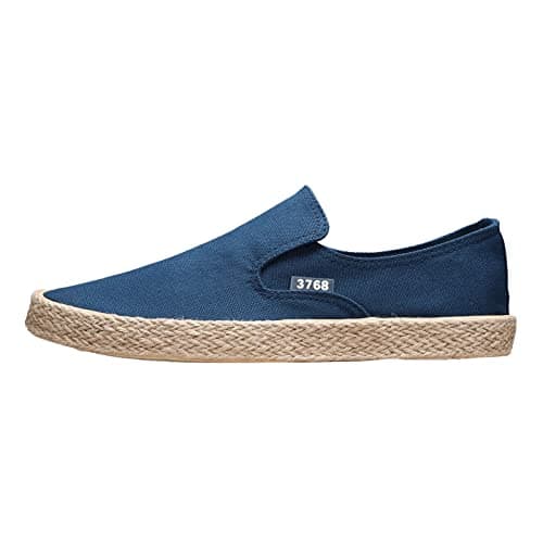 Mens Slip On Shoes Mens Casual Loafers Breathable Lightweight Linen Shoes Low Top Flat Walking Espadrilles Gym Training Sneakers Leisure Walking Sneaker Holiday Beach Footwear Blue