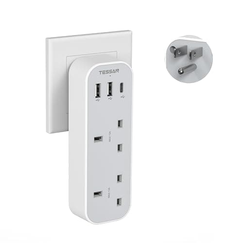 TESSAN UK to US Plug Adaptor, USA Travel Adapter with USB C