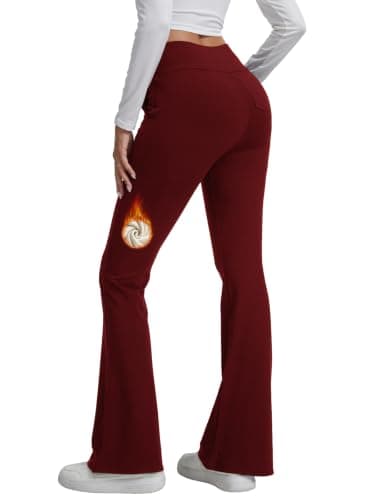 Vorvowry Women Fleece Lined Flared Leggings High Waisted with Pockets M
