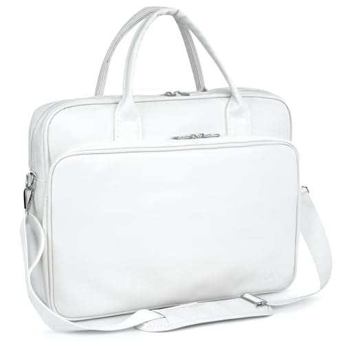 BAGZY 15,6 Inch Laptop Bag Case for Men Laptop Tote Bags for Women Lightweight Solid Work Notebook Computer Messenger Teacher Bags Waterproof Briefcase Bag for Travel Office White