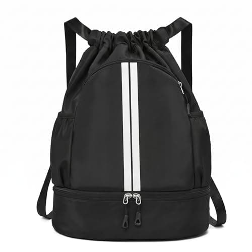 Black Unisex Drawstring Backpack with Shoe Compartment, Water Resistant