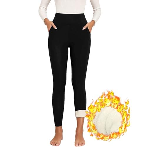 Thermal Leggings Women with Pockets High Waist Fleece Lined Tights Sport Black Leggings Warm Winter Fur Yoga Pants Tummy Control Trousers Soft Stretchy Tights Workout Gym Outdoor Running Skiing — view 3