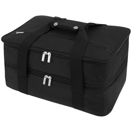 Foppla Insulated Double Casserole Carrier Expandable Thermal Tote Bag Lightweight Thermal Tote with Handles Leakproof Snack Tote Bag Wide Opening Thermal Food Carrier for Work Travels Outdoor(black) — view 5