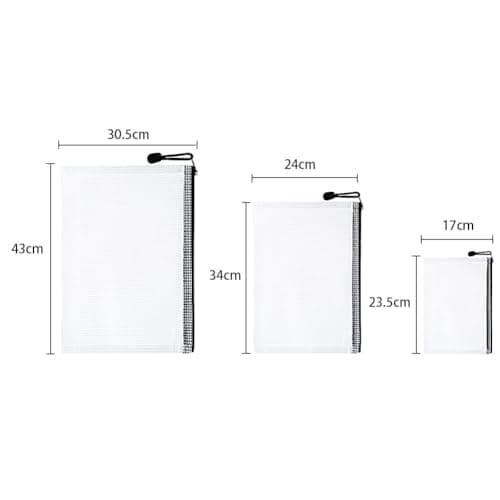 Vicloon Plastic Wallets, 15Pcs A3 A4 A5 Plastic Pockets Zipper File Wallet, Zip Lock Bags Mesh Document Wallet Document Folders for School Office Homework Travel Storage Bags (Black Zipper) — view 2