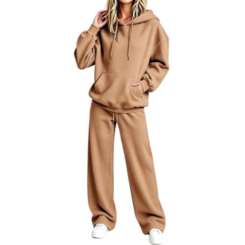 Tracksuit Womens Full Set Pullover Hoodie Wide Leg Trousers 2 Piece Outfits