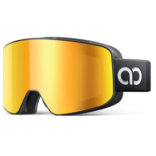 Lamicall Ski Goggles, Skiing Goggles - 【HD Anti-fog Lens】 UV400 Protection Snow/Snowboard Goggles with Wide OTG Over Helmet Compatible, Anti-glare for Men & Women - Black Frame Gold Lens