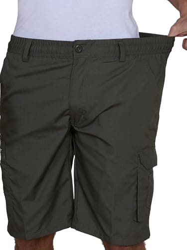 Men's Cargo Shorts Elastic Waist Multi-Pocket – Lightweight Outdoor Summer Work Bottom for Men with Deep Pockets, Drawstring, Relaxed Fit | Hiking Camping Athletic Casual Pant Khaki Size Large — view 5