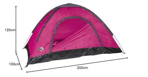 Festival Tent for 2 People, Approx. 200 x 120 x 100 cm, 170T Polyester, Hydrostatic Head 1000 mm, PE Base, Fibreglass Poles, Colour: Pink — view 3