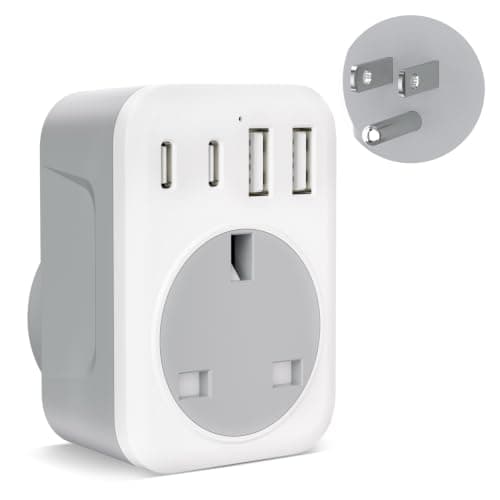 UK to USA Plug Adapter, 5 IN 1 US Travel Adapter with 2 USB &2 USB C Ports