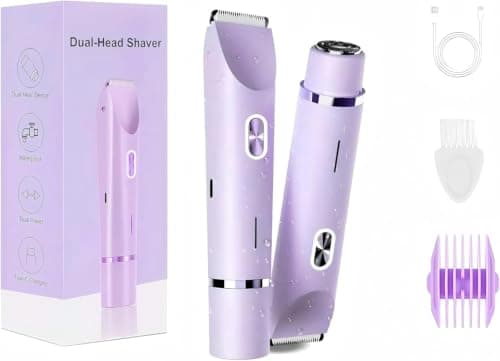 Bikini Trimmer Women 2-in-1 Electric Lady Shaver, Facial Hair Remover for Women, Dual Head Razor for Pubic Hair, Eyebrow & Upper Lip, Cordless Rechargeable Wet & Dry Waterproof (Purple)