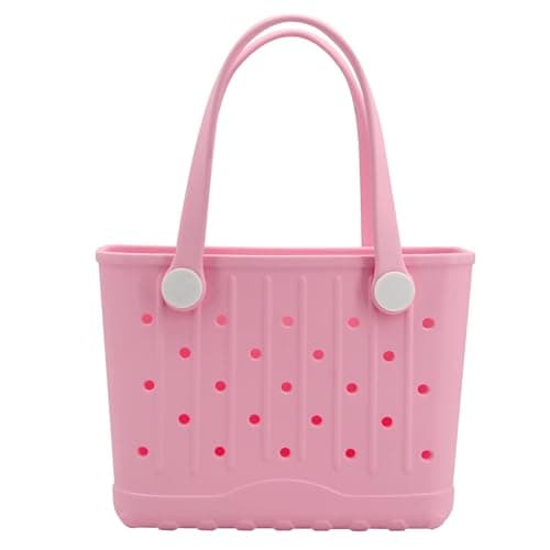 Forrader Rubber Tote Bag Small Beach Bag Waterproof Travel Bags Washable Tote Portable Open Handbag for Sports Beach Boat Outdoor (Pink)