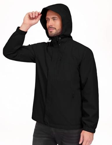 Xnova Mens Waterproof Jackets Lightweight with Hood, Packable Rain Jacket Windbreaker Zipper Rain Coat for Hiking Cycling Outdoor Work, Black, L — view 3