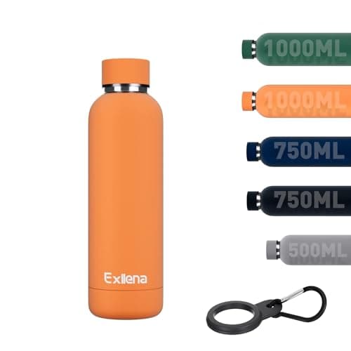 Exllena Insulated Water Bottle 500ml with Buckle, Double Wall Vacuum Insulated - 12 Hrs Hot/24 Hrs Cold, Stainless Steel - BPA Free (Orange)